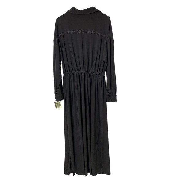 Taylor 16W Plus Black Jersey Knit Maxi Dress Collared Lace Trim RX10458 NWT - Picture 9 of 10